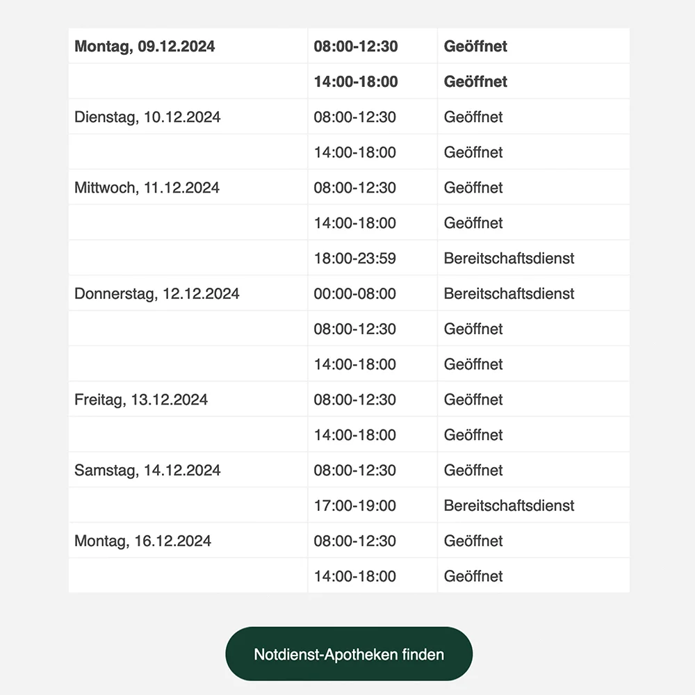 Bildschirm-Ausschnitt der Seite mit den wichtigsten österreichischen Notrufnummern.